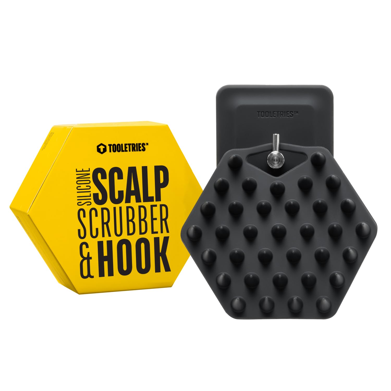 Tooletries - Scalp Massager & Hook - Silicone Toiletry Scrubber & Holder, Shower & Bathroom Accessory - Features Silicone-Grip Technology, Removable & Reusable